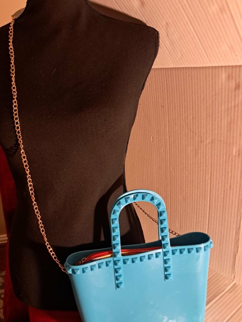 Blue Jelly Mini Satchel Studded Crossbody Gold Chain Cute Y2K Bag - Picture 4 of 10